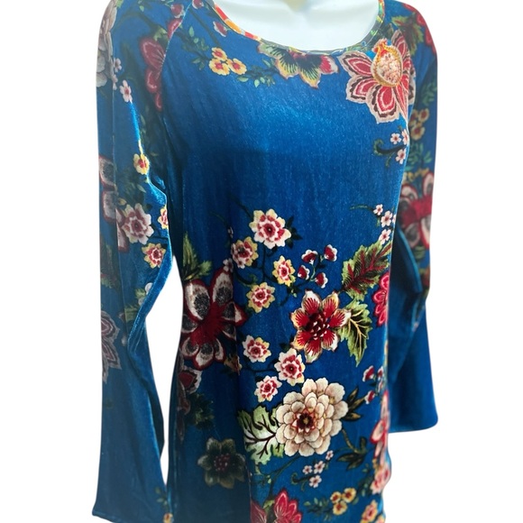 Johnny Was Floral Velvet Top blue multicolor XS designer - Picture 2 of 8